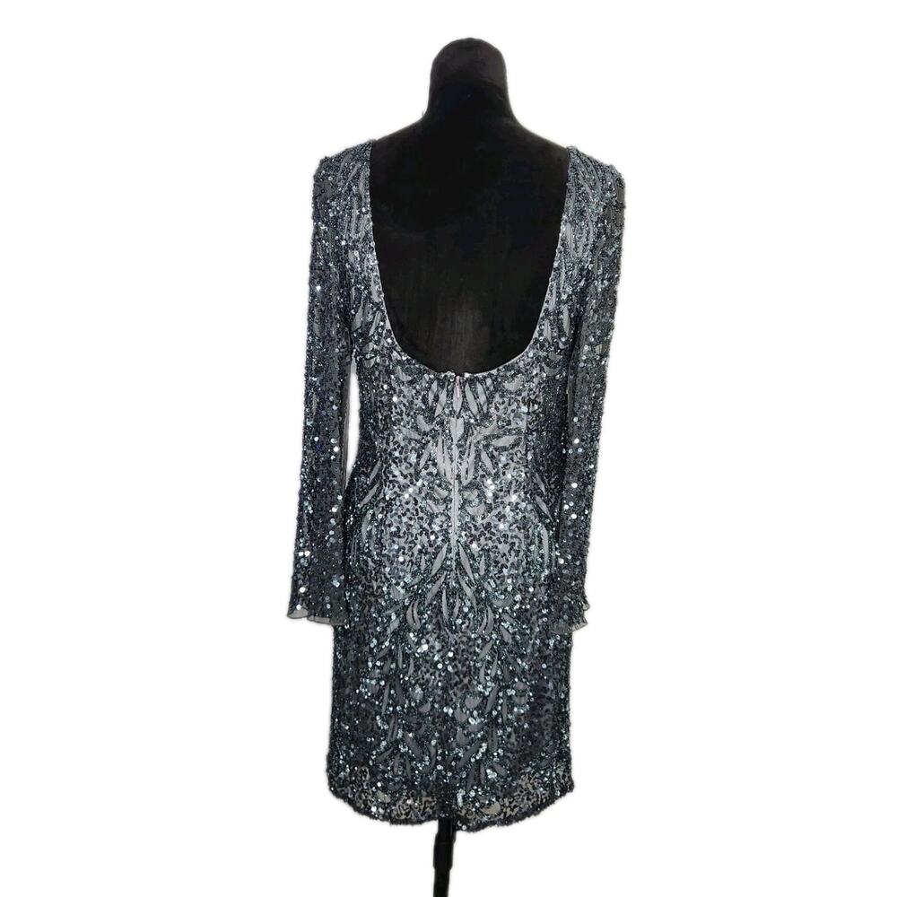 Scala women's Charcoal Sequin Metallic V-Neck Long Flared Sleeve size 14 Euc - Picture 5 of 13